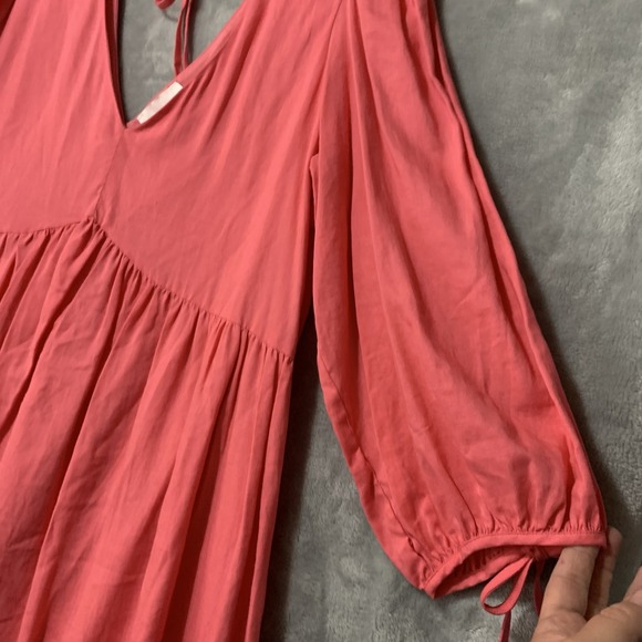 Every‎ Dress Womens Medium Pink Linen Rayon Tie Back Puff Sleeve Boho Babydoll - Picture 5 of 11